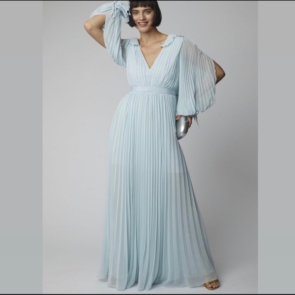 Self-Portrait Dresses & Skirts - Self-Portrait Pleated Chiffon Maxi Dress In Mint/Blue